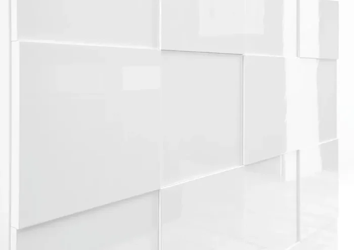 Credenza Mobile Soggiorno 2 Porte 4 Cassetti e Vetrina Centrale in Melamina 241x42x84cm TFT Chequers Bianco - immagine 2