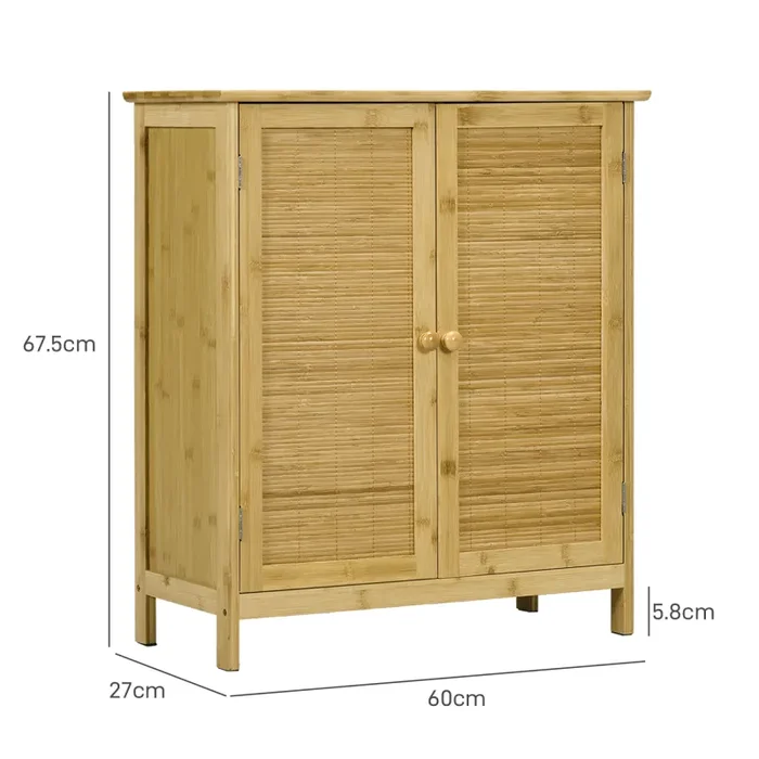 Credenza Mobile Soggiorno in Stile Boho 2 Ante in Rattan e Bambù 60x27x67,5 cm - immagine 3
