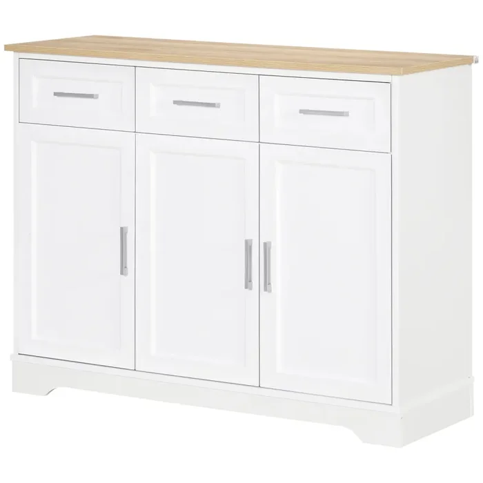 Credenza Moderna 3 Cassetti e 3 Ante 101x39x82 cm in MDF e Truciolato Bianco