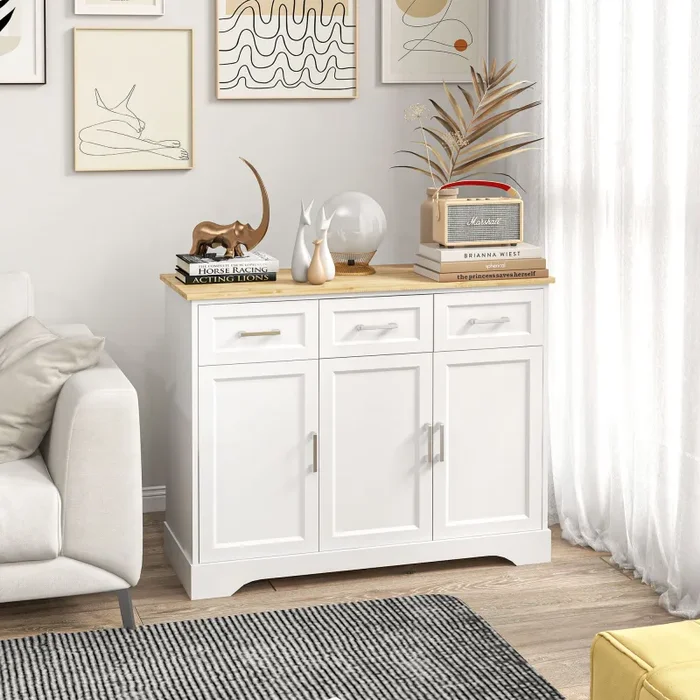 Credenza Moderna 3 Cassetti e 3 Ante 101x39x82 cm in MDF e Truciolato Bianco - immagine 2
