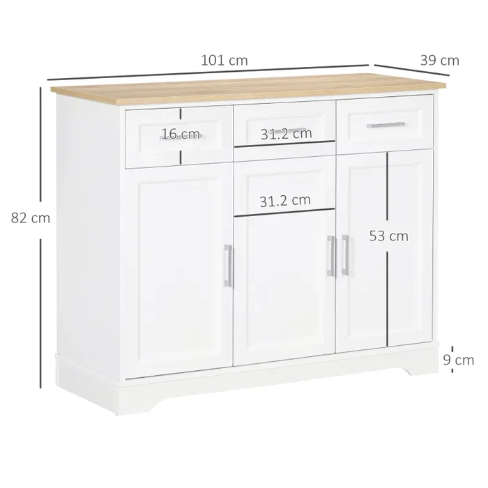 Credenza Moderna 3 Cassetti e 3 Ante 101x39x82 cm in MDF e Truciolato Bianco - immagine 3