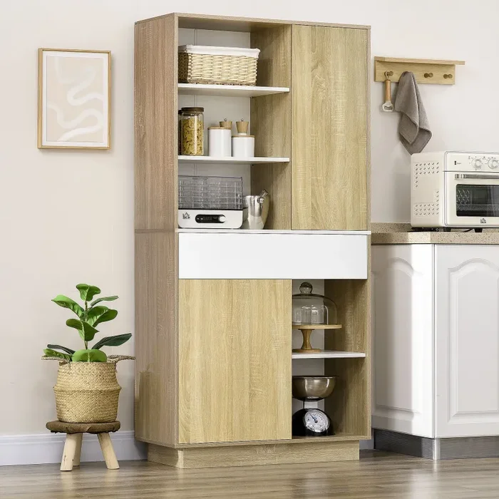 Credenza Moderna 89×39,6×180 cm in Legno Naturale e Bianco - immagine 2