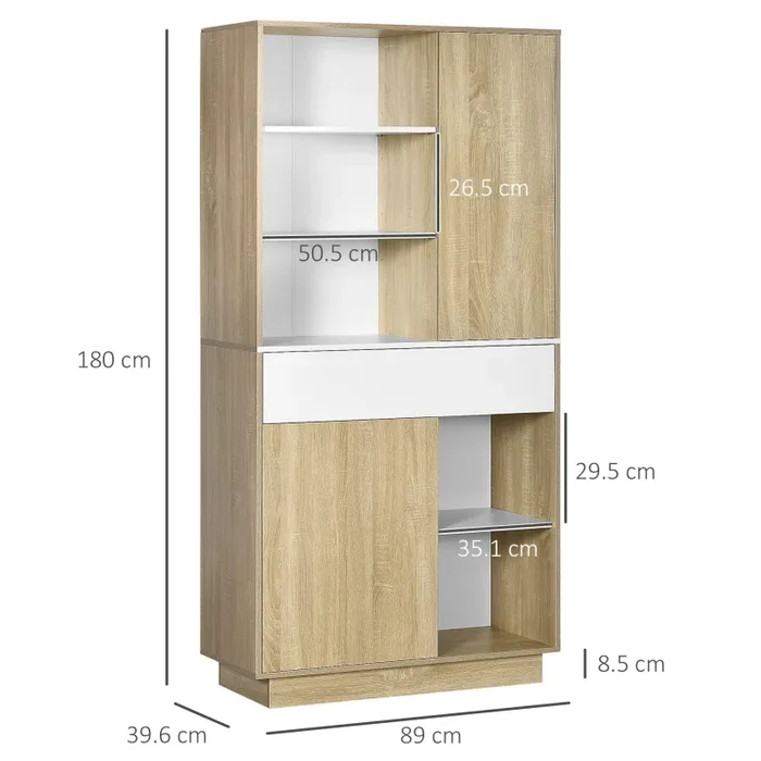 Credenza Moderna 89×39,6×180 cm in Legno Naturale e Bianco - immagine 3
