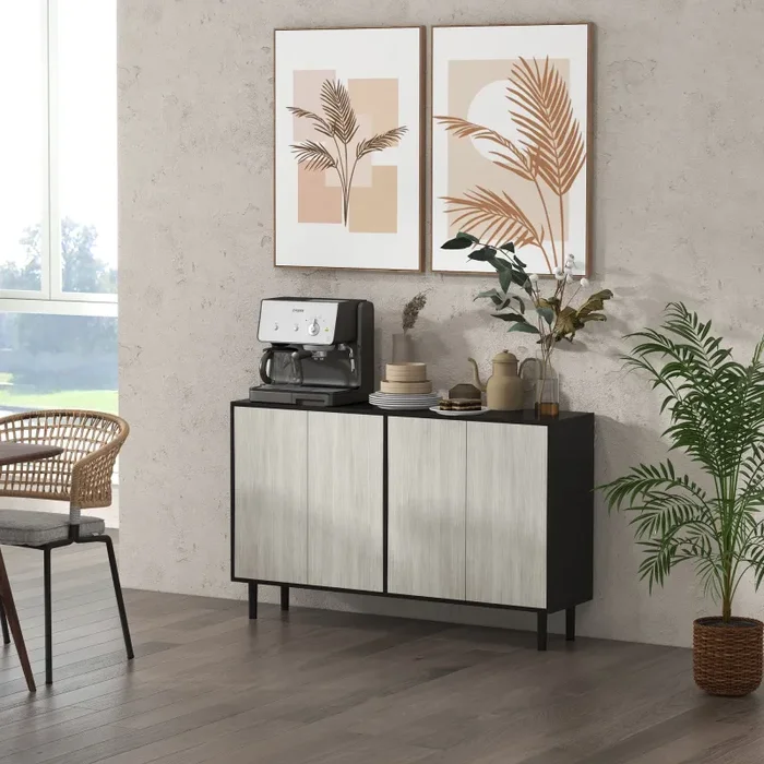Credenza Moderna con 2 Armadietti 121x37x75 cm Nero e Grigio - immagine 2