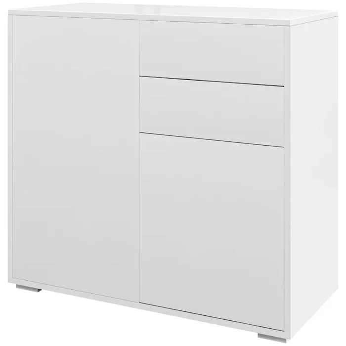 Credenza Moderna con 2 Armadietti e 2 Cassetti con Apertura a Pressione 79x36x74 cm Bianco Lucido