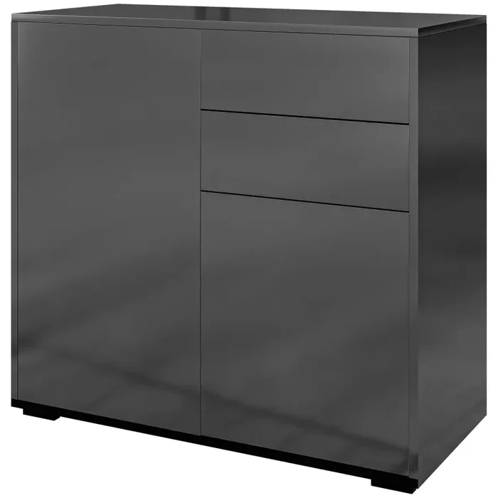 Credenza Moderna con 2 Armadietti e 2 Cassetti con Apertura a Pressione 79x36x74 cm Nero Lucido In saldo