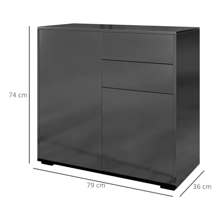 Credenza Moderna con 2 Armadietti e 2 Cassetti con Apertura a Pressione 79x36x74 cm Nero Lucido In saldo - immagine 3