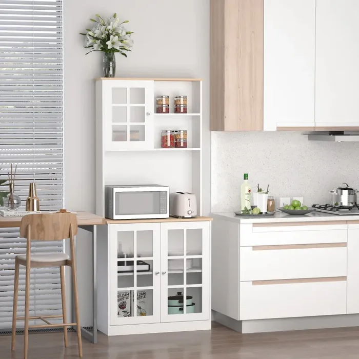 Credenza Moderna con 2 Vetrinette 80x37x183 cm in MDF Bianco - immagine 2