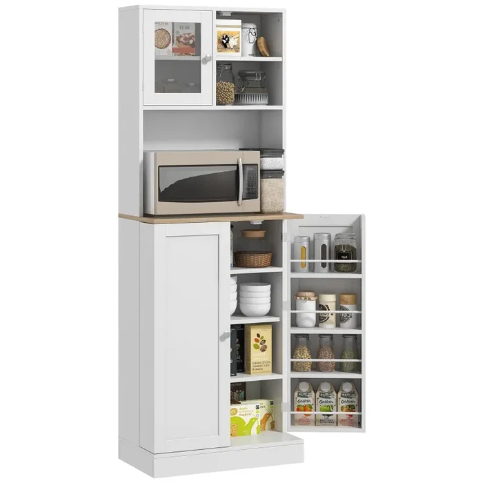 Credenza Moderna Dispensa da Cucina Porta Microonde 60x35x169 cm Armadietto con Portaspezie Bianco Online