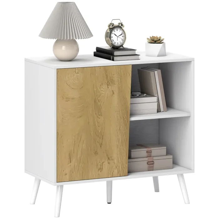 Credenza Moderna Mobile Basso 80x39x76 cm con Armadietto e Vani a Giorno in Legno Bianco