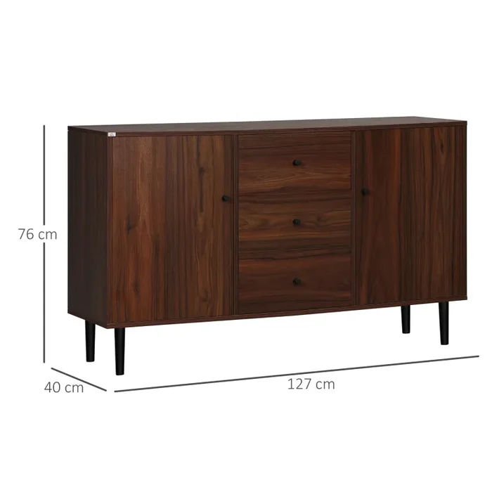 Credenza Moderna per Soggiorno 127x40x76 cm 2 Armadietti e 3 Cassetti in Truciolato e Legno Marrone - immagine 3