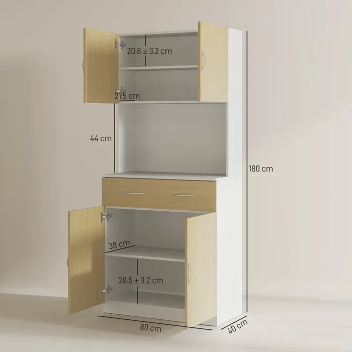 Credenza per Cucina con Armadietti a 2 Ante 80x40x180 cm Colore Legno - immagine 3