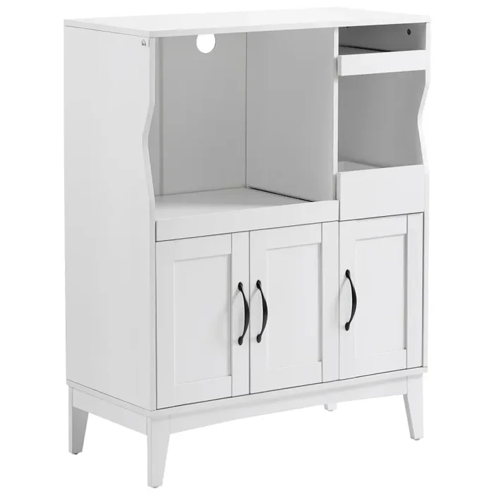 Credenza Salvaspazio con 2 Armadietti e 2 Ripiani Estraibili 84x39x109 cm in Legno Bianco