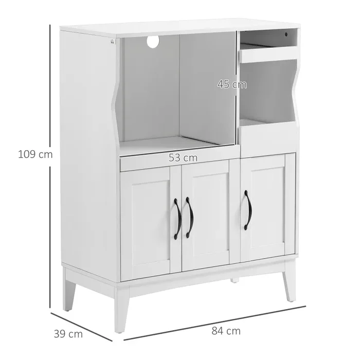 Credenza Salvaspazio con 2 Armadietti e 2 Ripiani Estraibili 84x39x109 cm in Legno Bianco - immagine 3
