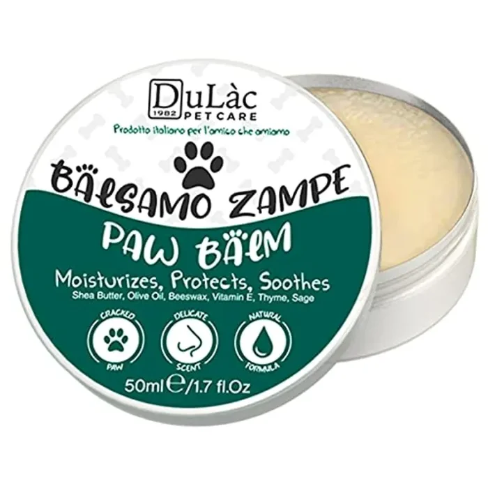 Crema Polpastrelli Cane Naturale Dulàc Made in Italy con Vitamina E, Burro di Karité, Cera d’Api – Crema Zampe Cane Idratante, Ripara e Protegge i Cuscinetti da Neve, Terreno e Agenti Esterni