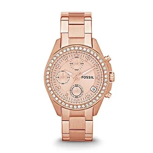 CRONOGRAFO FOSSIL OROLOGIO CHRONO DONNA ACCIAIO IP ROSE GOLD CRISTALLI DATA…