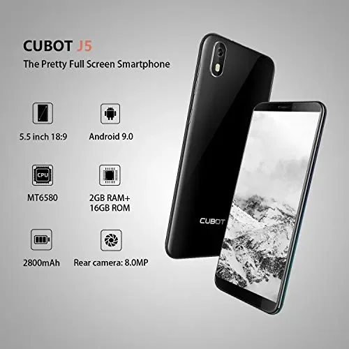 CUBOT J5 Android 9, 5.5 Pollici, Supporto Face ID, RAM 2GB ROM 16GB, Sfumato Online - immagine 2
