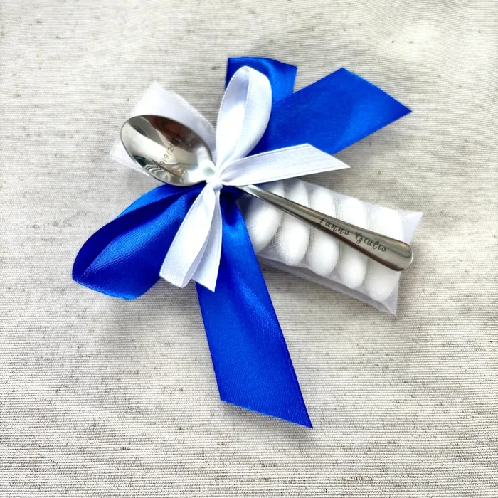 Cucchiaino personalizzato con nome inciso al laser in acciaio, Bomboniera Battesimo bimbo