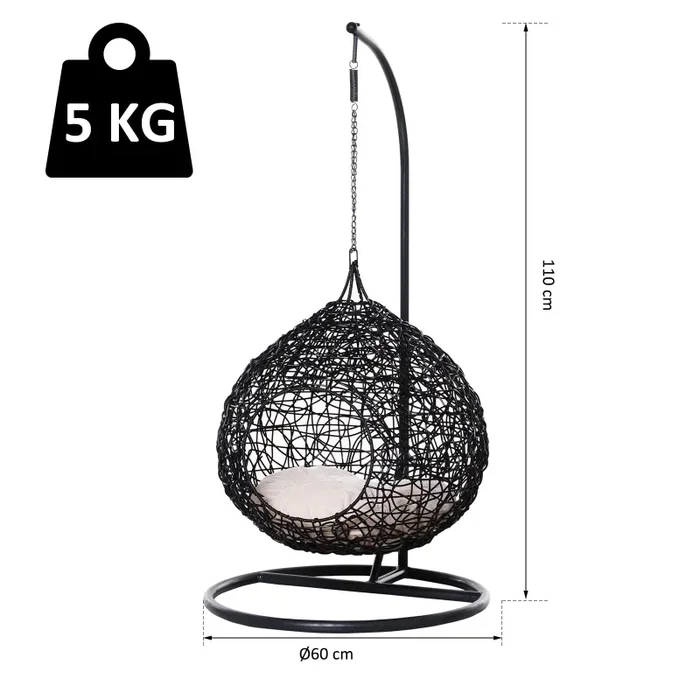 Cuccia Amaca in PVC Effetto Rattan per Gatti Ø60×110 cm con Cuscino Nera - immagine 3