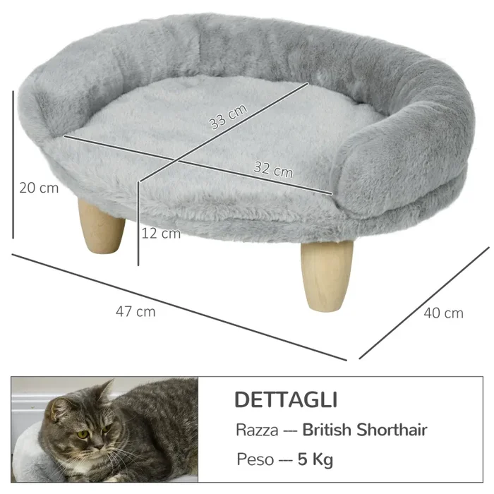 Cuccia Divanetto per Cani e Gatti 47x40x20 cm Sfoderabile in Peluche Grigio - immagine 3