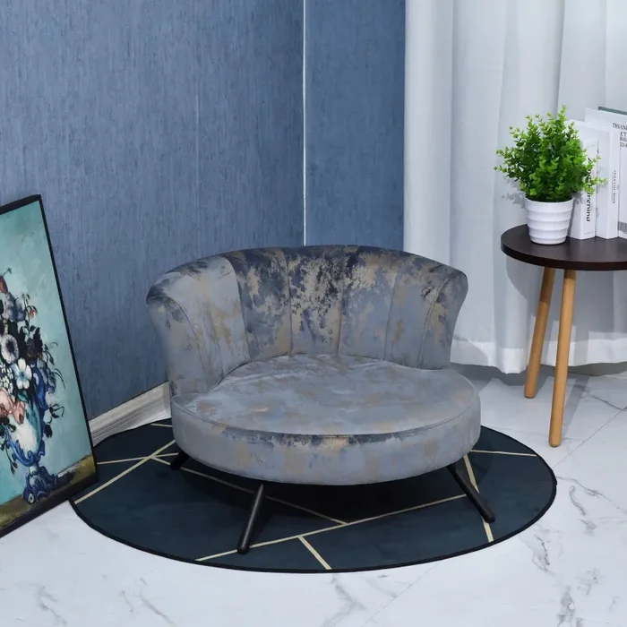 Cuccia Divano per Gatti e Cani di Piccola Taglia 66,5×60,5×43 cm in Velluto Blu - immagine 3