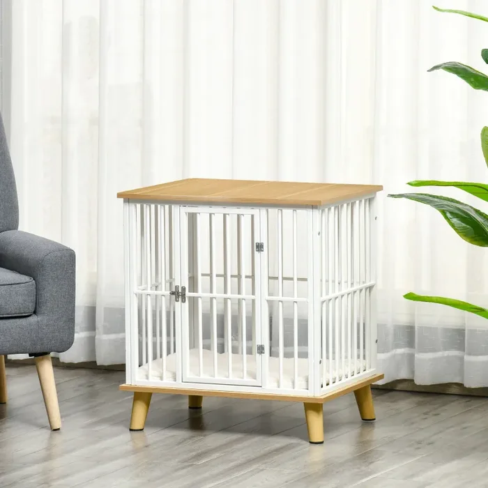 Cuccia per Cani di Piccola Taglia 64,5x48x70,5 cm in Legno e Acciaio Bianco e Quercia - immagine 2