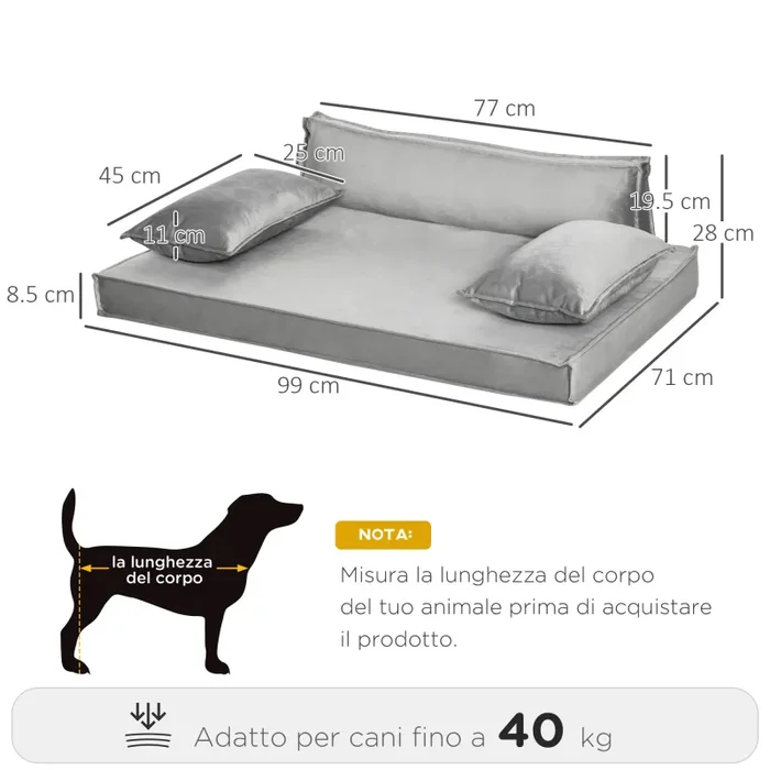 Cuccia per Cani e Gatti 99x71x28 cm in Tessuto Effetto Velluto Grigio - immagine 3