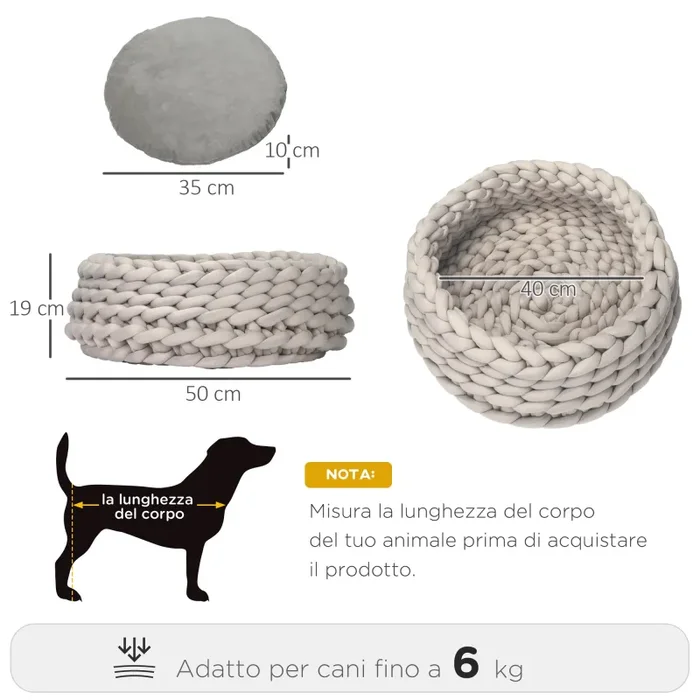 Cuccia per Cani e Gatti Ø50×19 cm in Tessuto Effetto Velluto Grigio Fornitura - immagine 3
