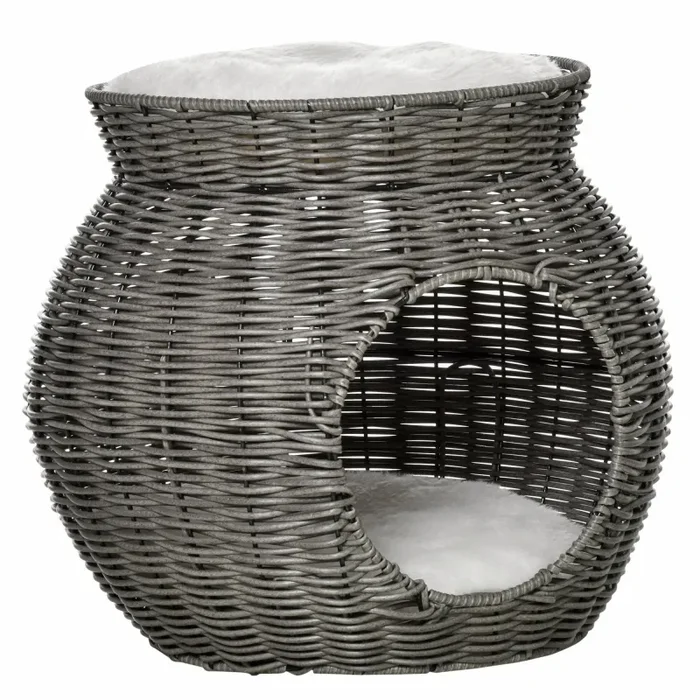 Cuccia per Gatti Ø50×43,5 cm in Rattan Grigio Scuro