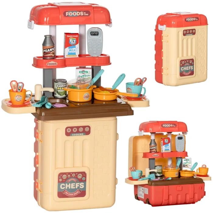 Cucina Giocattolo per Bambini 48x26x64 cm Trolley Portatile con 36 Pezzi