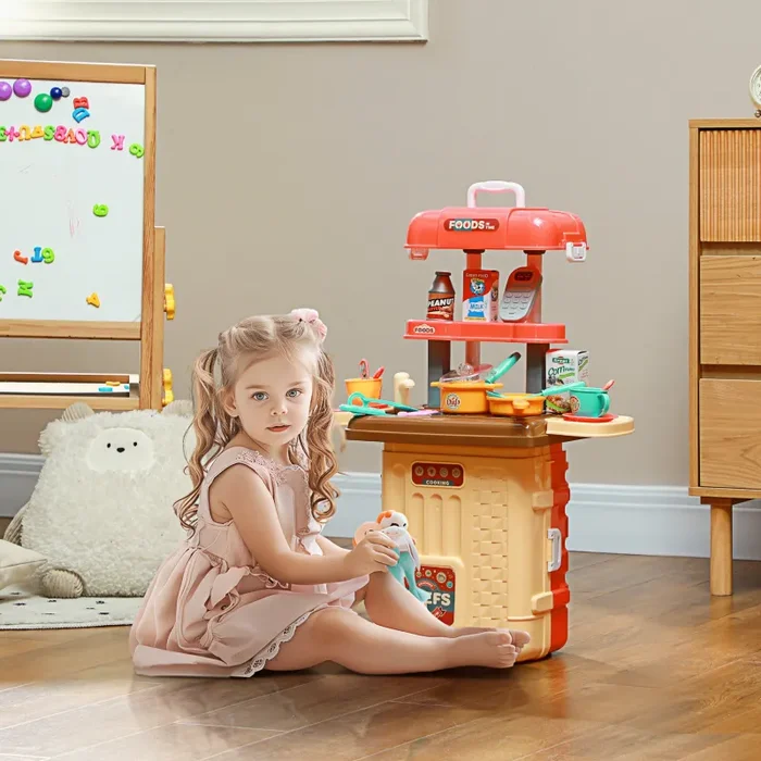 Cucina Giocattolo per Bambini 48x26x64 cm Trolley Portatile con 36 Pezzi - immagine 2