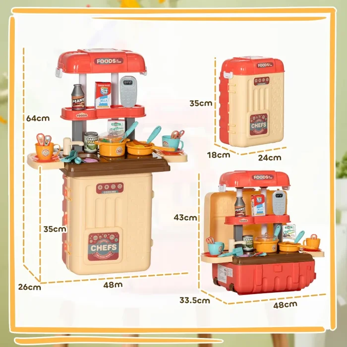 Cucina Giocattolo per Bambini 48x26x64 cm Trolley Portatile con 36 Pezzi - immagine 3