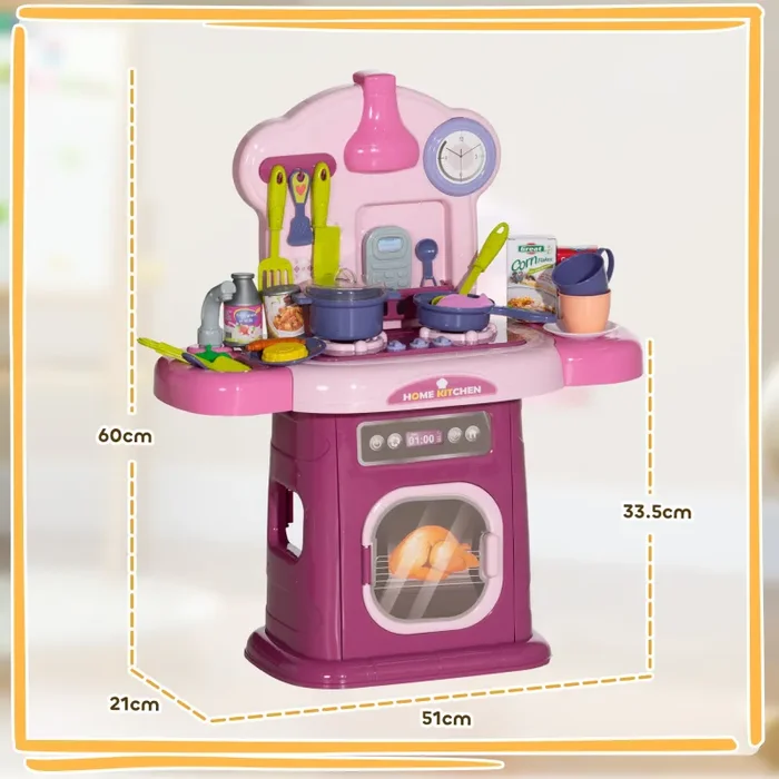 Cucina Giocattolo per Bambini 51x21x60 cm 38 Pezzi e Suoni Realistici Rosa - immagine 3