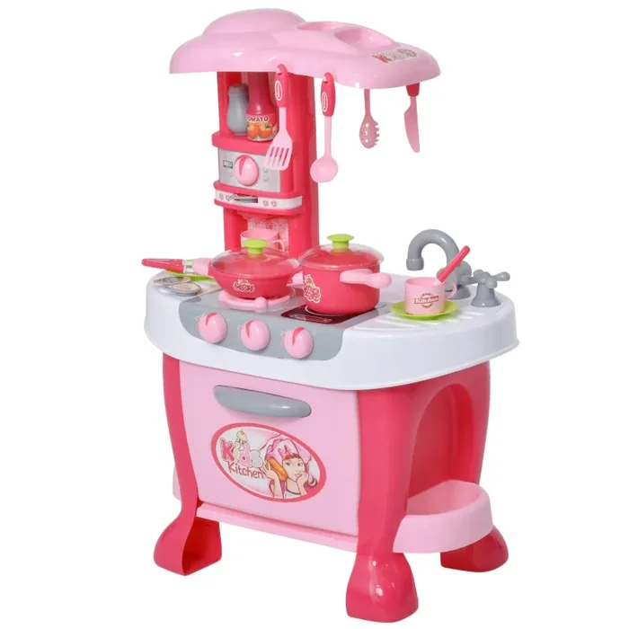Cucina Giocattolo per Bambini 51x30x73 cm con Utensili Rosa