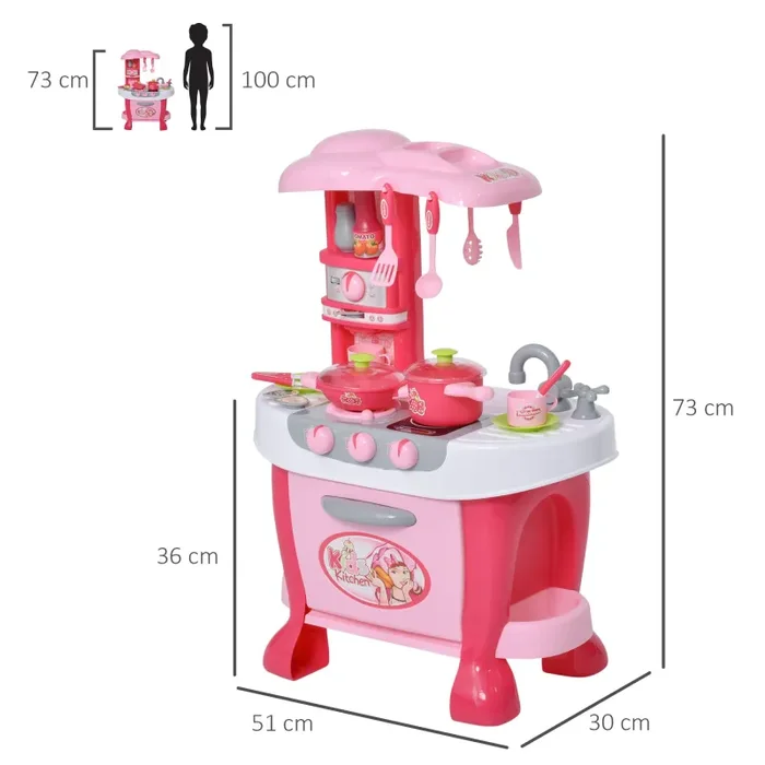 Cucina Giocattolo per Bambini 51x30x73 cm con Utensili Rosa - immagine 3
