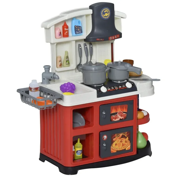 Cucina Giocattolo per Bambini 56×25,5×61 cm con Utensili Bianco e Rossa Sconti