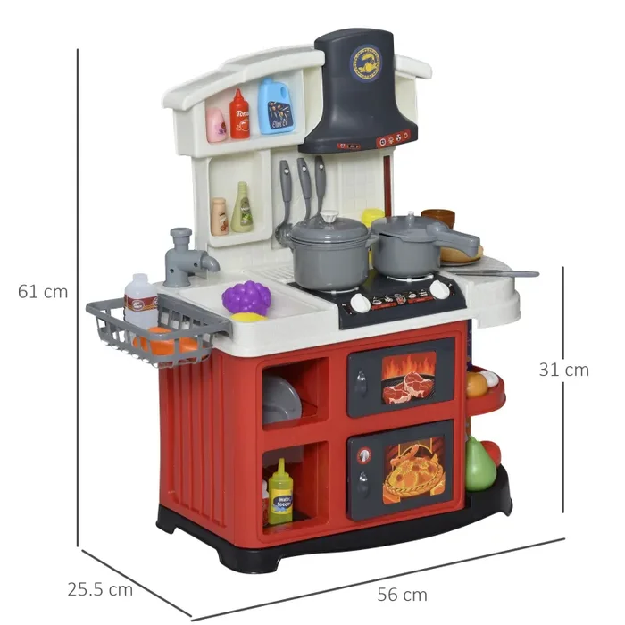 Cucina Giocattolo per Bambini 56×25,5×61 cm con Utensili Bianco e Rossa Sconti - immagine 3