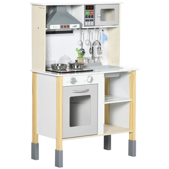 Cucina Giocattolo per Bambini 60×30,5×93,2 cm con Luci e Utensili in MDF e PP Grigio e Bianco In saldo