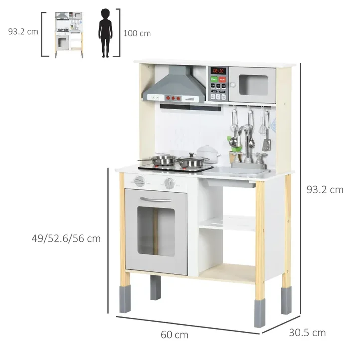 Cucina Giocattolo per Bambini 60×30,5×93,2 cm con Luci e Utensili in MDF e PP Grigio e Bianco In saldo - immagine 3