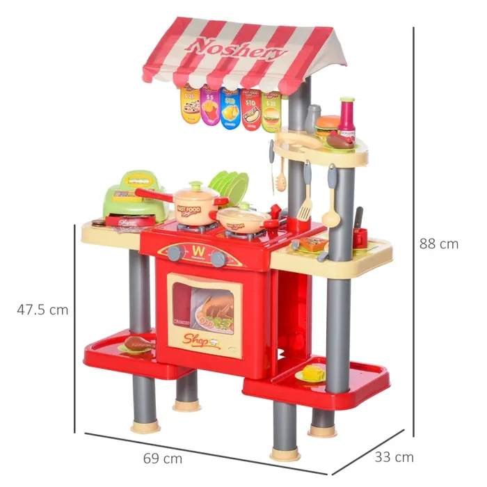 Cucina Giocattolo per Bambini 69X33X88 cm con 50 Accessori Rossa - immagine 3