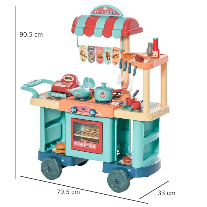 Cucina Giocattolo per Bambini 79,5x33x90,5 cm con 50 Accessori Blu - immagine 3