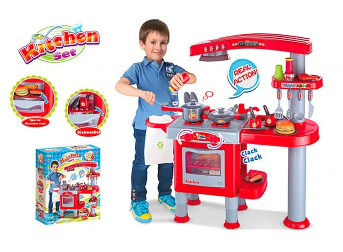 Cucina Giocattolo per Bambini 81x33x83 cm con Accessori Rossa - immagine 2