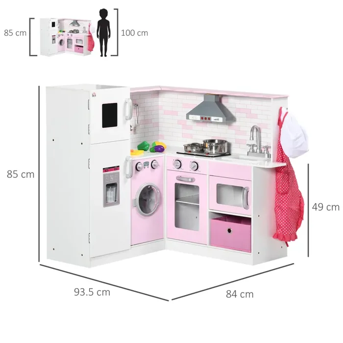 Cucina Giocattolo per Bambini 84×93,5×85 cm con Luci e Utensili in MDF e PP Bianca e Rosa - immagine 3