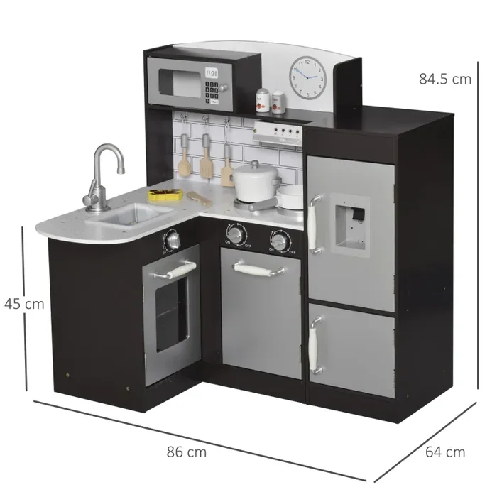 Cucina Giocattolo per Bambini 86x64x84,5 cm in Legno Nera Moda - immagine 3