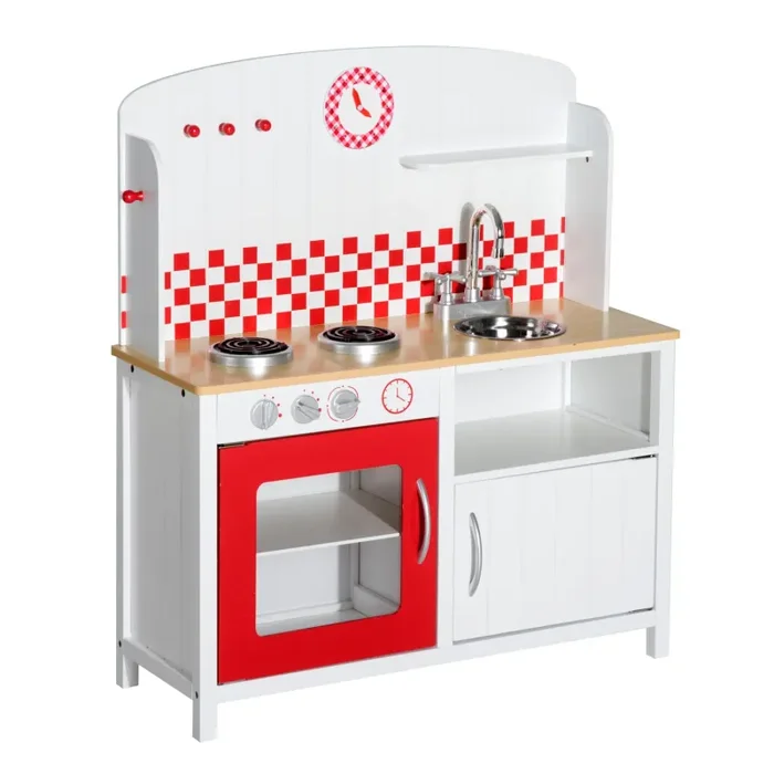 Cucina Giocattolo per Bambini con Accessori in Legno Bianco e Rosso 70x30x88 cm Fornitura
