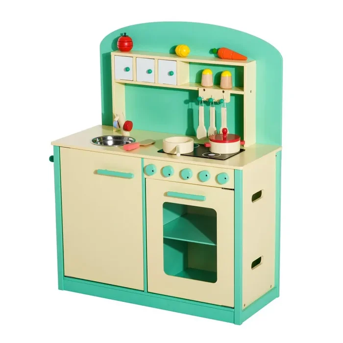 Cucina Giocattolo per Bambini con Accessori in Legno Verde 70x30x88 cm