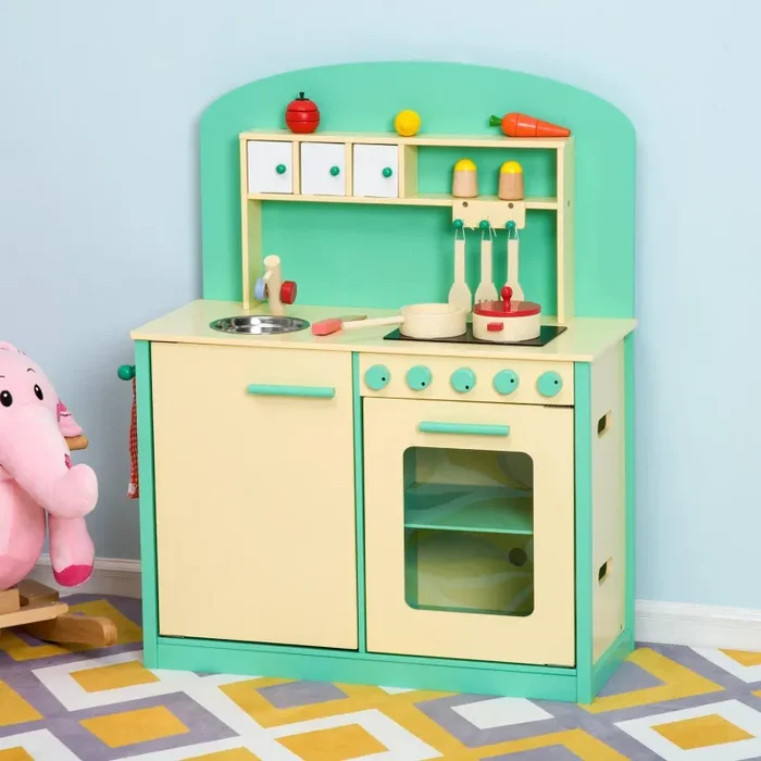 Cucina Giocattolo per Bambini con Accessori in Legno Verde 70x30x88 cm - immagine 2