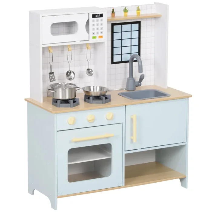 Cucina Giocattolo per Bambini con Fornelli e Armadietti 72x33x85,2 cm in Legno e PP Blu e Bianco Online