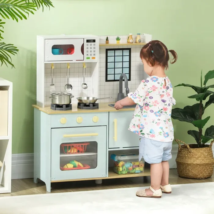 Cucina Giocattolo per Bambini con Fornelli e Armadietti 72x33x85,2 cm in Legno e PP Blu e Bianco Online - immagine 2