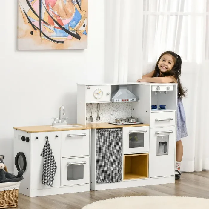 Cucina Giocattolo per Bambini con Utensili Luci ed Effetti Sonori in MDF e PP Bianca In saldo - immagine 2